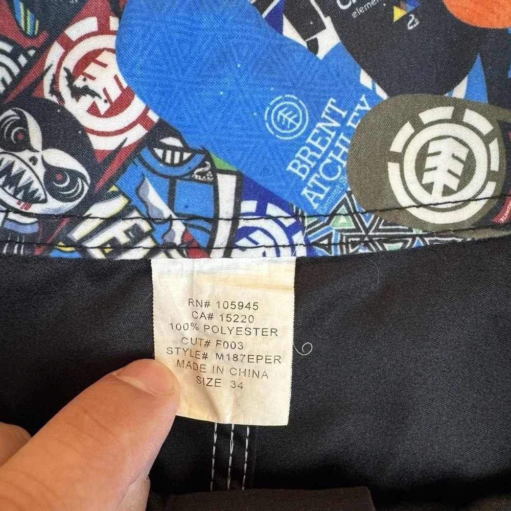 Vintage Element Board Shorts Mens Size 34 Black Swim Trunks Drawstring Surf Y2k
